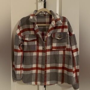 Amazon Gray and Red Plaid Utility Jacket